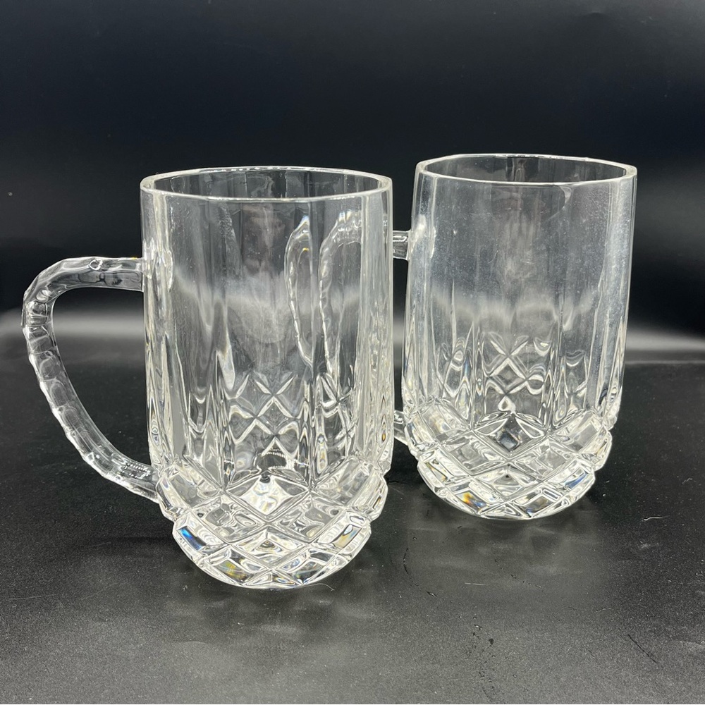 2 Cristal D'Arques Longchamp Diamax, Heavy Crystal Handled Beer Mugs - Picture 5 of 12